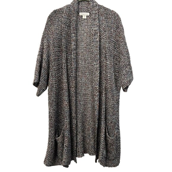 Coldwater Creek Womens Cardigan Large 14 Colorful Tunic Short Sleeve Linen Blend - Picture 1 of 10